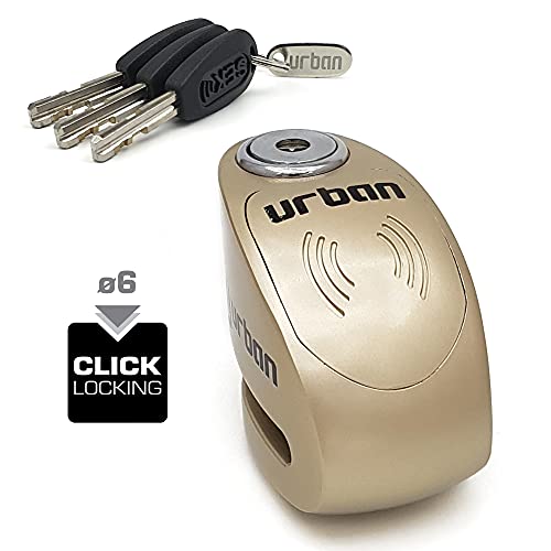 URBAN UR906M Candado Antirrobo Moto Disco Alarma 120 dB, ON/OFF Sonido, 6mm Universal, Moto Scooter Bici eléctrica Patinete, Impermeable
