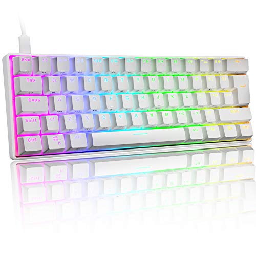 UrChoiceLtd UK61 60% Teclado mecánico para Juegos Tipo C Cableado 61 Teclas Retroiluminación LED Teclado Impermeable USB Retroiluminación RGB Teclas Anti-Fantasma para computadora/PC/Laptop/Mac