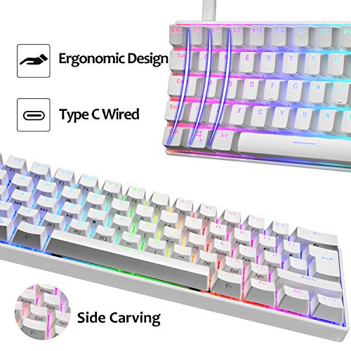 UrChoiceLtd UK61 60% Teclado mecánico para Juegos Tipo C Cableado 61 Teclas Retroiluminación LED Teclado Impermeable USB Retroiluminación RGB Teclas Anti-Fantasma para computadora/PC/Laptop/Mac