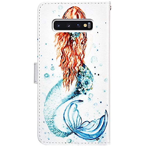 Urhause Funda Compatible con Samsung Galaxy S10 Carcasa Cuero Protectora PU Billetera Funda Pintado Dibujos Tipo Libro Piel Flip Folio Cover Cartera Plegable Soporte Cierre Magnético Case,Sirena