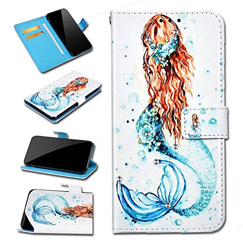 Urhause Funda Compatible con Samsung Galaxy S10 Carcasa Cuero Protectora PU Billetera Funda Pintado Dibujos Tipo Libro Piel Flip Folio Cover Cartera Plegable Soporte Cierre Magnético Case,Sirena