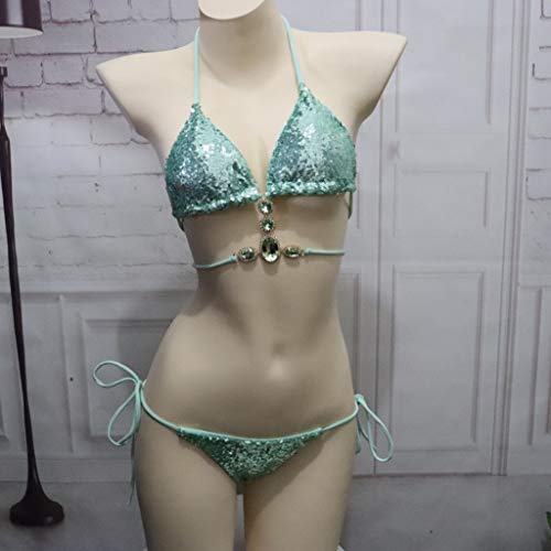 URIBAKY Bikini De Verano Conjunto De Dos Piezas De Ropa De Playa Sexy Eslinga Push Up Sujetador Y Vendaje Tanga Traje De BañO De Moda De Color SóLido Traje De BañO con DecoracióN De Cristal