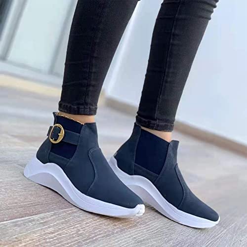 URIBAKY - Zapatillas de moda para mujer, con fondo plano, con suela de malla, zapatillas de running informales, zapatillas de running para correr, deportes al aire libre, tenis, azul marino, 40 EU