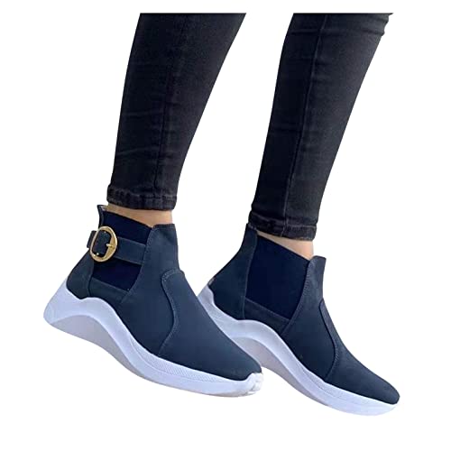 URIBAKY - Zapatillas de moda para mujer, con fondo plano, con suela de malla, zapatillas de running informales, zapatillas de running para correr, deportes al aire libre, tenis, azul marino, 40 EU