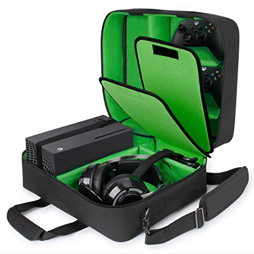 USA Gear Estuche Xbox - Estuche para Consola Compatible con Xbox Series X Y Xbox Series S con Interior Personalizable para Controladores, Juegos, Auriculares para Juegos Y Más Accesorios (Verde)