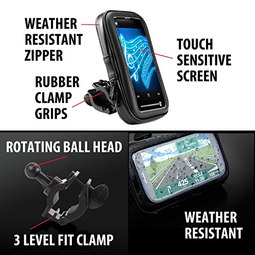 USA Gear GPS Bicicleta Soporte Movil Moto con Manillar Funda Táctil Impermeable con Visualización De 360 Grados - Compatible con Unidades Garmin, Zumo Y GPS De hasta 6.75 Pulgadas