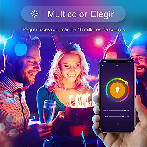 Usmart Bombilla Led Inteligente Alexa,E27 8W Bombillas WiFi Luces LED Cálidas y RGB Control de APP/Voz,Funciona con Alexa, Google Assistant,800LM Lámpara Regulable,16 Millones de Colores,2 Pcs