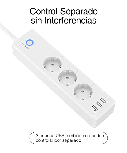 usmart Regleta Inteligente WiFi con 3 Enchufes y 3 USB, Compatible con Alexa y Google Home, Regleta WiFi Programable con Función de Temporizador, Monitoreo de Consumo, P1-1, 1.5M, Blanco