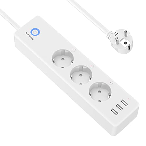 usmart Regleta Inteligente WiFi con 3 Enchufes y 3 USB, Compatible con Alexa y Google Home, Regleta WiFi Programable con Función de Temporizador, Monitoreo de Consumo, P1-1, 1.5M, Blanco