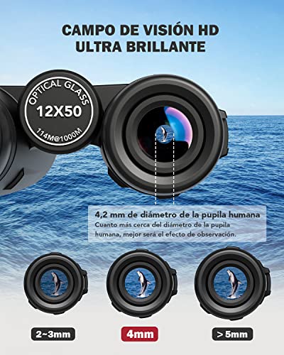 Usogood Professional 12 x 50 Prismáticos para Adultos - Prismas BaK4 y lentes FMC, Potentes Binoculares para Observación de aves, Caza, Senderismo con Adaptador para Teléfono con Trípode