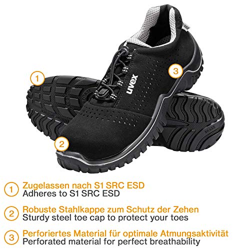 Uvex Motion Style - Zapato de Seguridad S1 SRC ESD - Negro, Talla:43