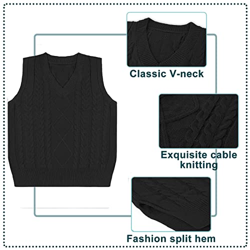 Vancavoo Chaleco sin Mangas Mujer Jersey Suéter sin Mangas Punto Corto Jerséis Fino Cuello V Tops Primavera Camisetas sin Mangas Casual Pull-Over Otoño Invierno(Negro,S)