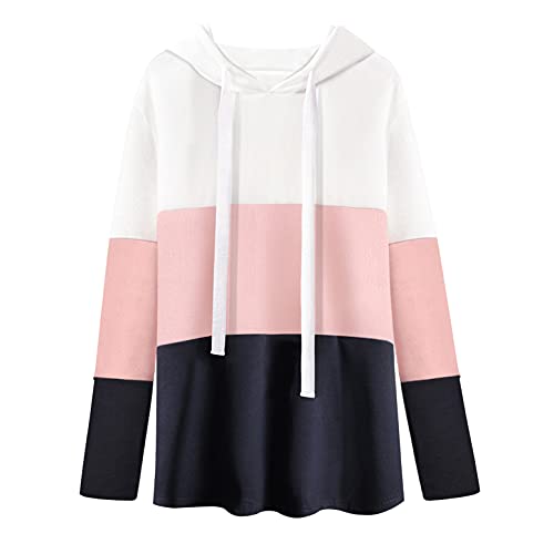 Vancavoo Sudadera Mujer Sudaderas Deporte Mujer Suéter Camiseta Mujer Manga Larga con Capucha Bloque de Color a Rayas Casual Ropa Tops Sweatshirt Chaqueta Invierno (Rosado,L)