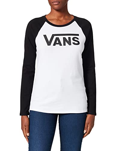 Vans Flying V LS Raglan Camisa Manga Larga, Multicolor (White-Black Yb), 38 (Talla del Fabricante: Medium) para Mujer