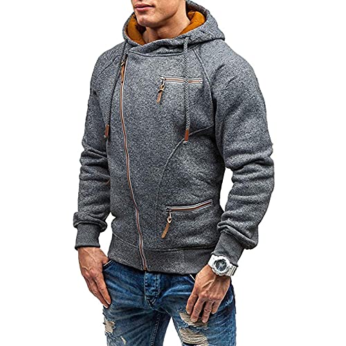 VANVENE Sudadera con capucha para hombre con cremallera y capucha, gris oscuro, XXXL