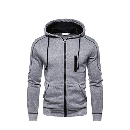 VANVENE Sudaderas con capucha de forro polar para hombre, color liso, con cremallera, gris, XXXL