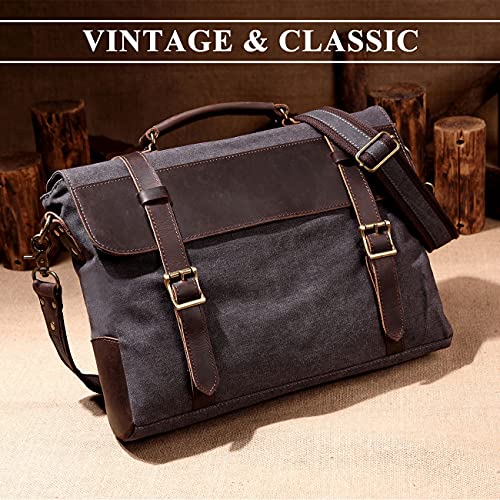 VASCHY Bolso Bandolera Hombre,Bolso Hombre Vintage Piel Lona Bolsa Mensajero Maletas para 14 Pulgadas Portatil Maletin Caballero Escuela Trabajo Viajes Gris