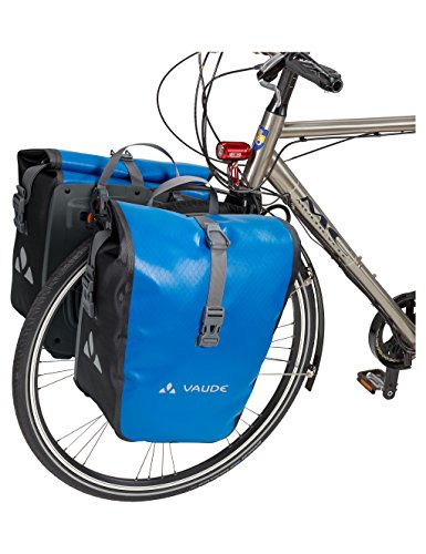 VAUDE Aqua Front –Alforjas delanteras para bicicleta, Juego de 2 bolsas adaptables a la carga e impermeables , Azul, 28 L (2 X 14 L)