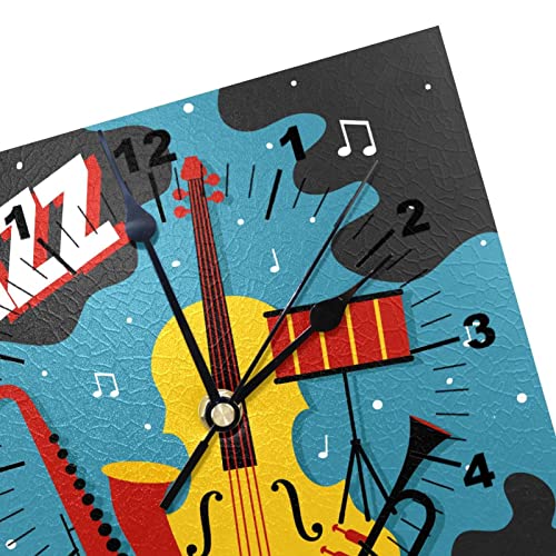 Vector de Cartel de Jazz Reloj de Pared Cuadrado Funciona con Pilas Reloj silencioso sin tictac Número Relojes de Pared para decoración de Sala de Estar