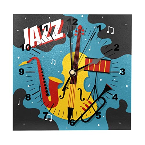 Vector de Cartel de Jazz Reloj de Pared Cuadrado Funciona con Pilas Reloj silencioso sin tictac Número Relojes de Pared para decoración de Sala de Estar
