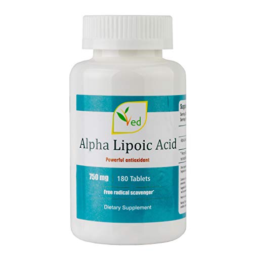 Ved Ácido alfa lipoico, sin OMG, sin gluten, ayuda a mantener el nivel de azúcar en la sangre, 750 mg, 180 tabletas