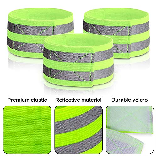 Vegena Bandas Reflectantes Elásticas, Set de 10 Ajustable Brazalete Alta Visibilidad Correr y Aire Libre Ciclismo Cinturón de Seguridad Reflectante para Adultos y Niños, 35x5cm