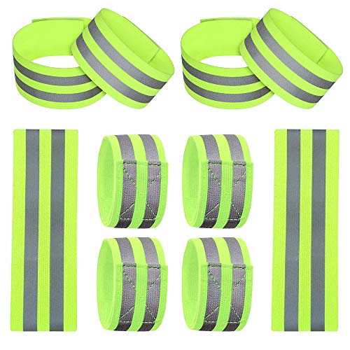 Vegena Bandas Reflectantes Elásticas, Set de 10 Ajustable Brazalete Alta Visibilidad Correr y Aire Libre Ciclismo Cinturón de Seguridad Reflectante para Adultos y Niños, 35x5cm