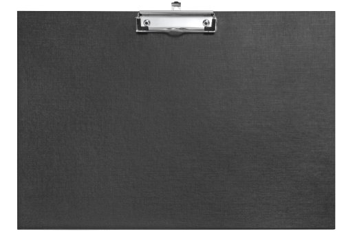 Veloflex 4812980 - Carpeta portapapeles con pinza de metal (tamaño A3, polipropileno, horizontal, textura de lino, esquinas de goma, gancho para colgar), color negro