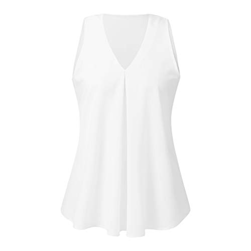 VEMOW Cami Tops Camiseta con Cuello en V para Mujer Camiseta sin Mangas Chaleco de Verano Blusa Talla Grande(ZA Blanco,XL)