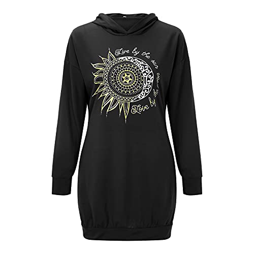 VEMOW Mujer Sudadera con Capucha Talla Grande Sudadera Vestido Manga Larga, San Valentín Casual Fiesta Informal Primavera Otoño Suelta Túnica Corazón de Amor Estampado Jersey Hoodie(M04 Negro,M)