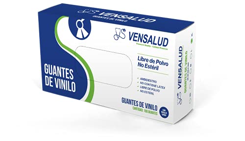 VENSALUD - Guantes de VINILO desechables. Sin Polvo. Caja de 100 guantes. Color: Semi-Blanco (XL)