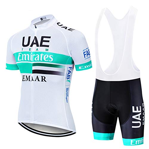 Verano Hombre Ciclismo Jersey Manga Corta UAE Equipo Cian-Blue - Racing Club Pro Road Road Mountain Bicycle Bicicleta al Aire Libre Jersey, Conjunto de Combo de compresión rápida