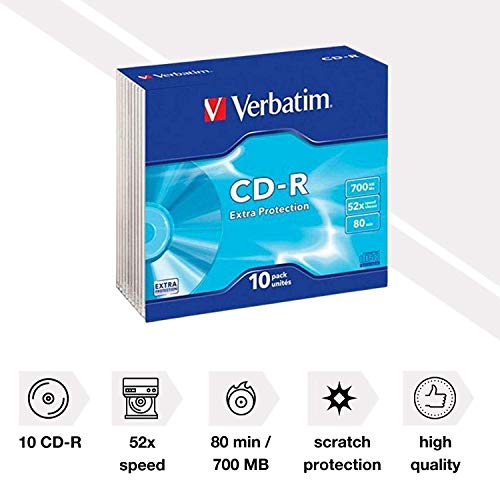 Verbatim 43415 - CDR80 de Case protección adicional con 10 Discos Compactos, Color Plata