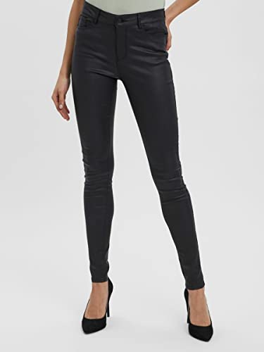 Vero Moda Vmseven Nw Ss Smooth Coated Pants Noos Pantalones para Mujer, Negro (Black Detail/Coated), 38 /L30 (Talla del fabricante: Medium)