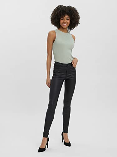 Vero Moda Vmseven Nw Ss Smooth Coated Pants Noos Pantalones para Mujer, Negro (Black Detail/Coated), 40 /L30 (Talla del fabricante: Large)