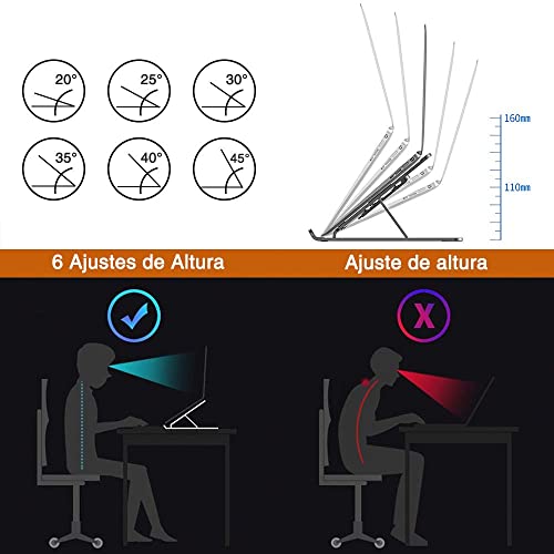 VersionTECH. Soporte Portátil Mesa 6 Ángulos Ajustables, Plástico ABS+silicona+aleación de aluminio, Soporte Ventilado Plegable, Laptop Stand, Ligero Soporte Mesa para Macbook DELL XPS, HP, PC 10-15.6