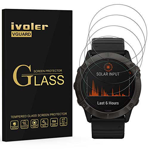 VGUARD 4 Piezas Protector de Pantalla para Garmin Fenix 6X Pro Sapphire Editions & Solar Edition 51mm, Cristal Vidrio Templado Premium, 9H Dureza, Antiarañazos, Sin Burbujas