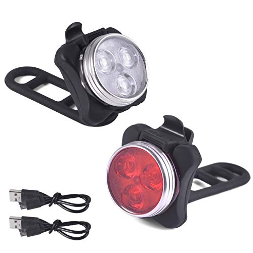 Viccioo Luces Bicicleta Recargable LED,Juego de Luces LED para Bicicleta,Faro de Bicicleta de luz Trasera de combinación con 5 Modos de Destellos, 2 Cable USB