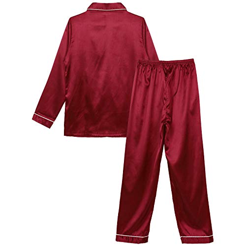 VICENT ama Mujer Saten Pijamas Sedoso Raso Invierno de Manga Larga Kimono Satén Ropa de Casa 2 Piezas M-5XL