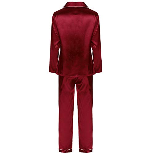 VICENT ama Mujer Saten Pijamas Sedoso Raso Invierno de Manga Larga Kimono Satén Ropa de Casa 2 Piezas M-5XL