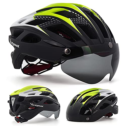 VICTGAOL Casco Bicicleta Helmet Bici Ciclismo para Adulto con Luz Trasera LED Visera Extraíble Hombres Mujeres Adultos de Bicicleta para Montar (Amarillo Negro)