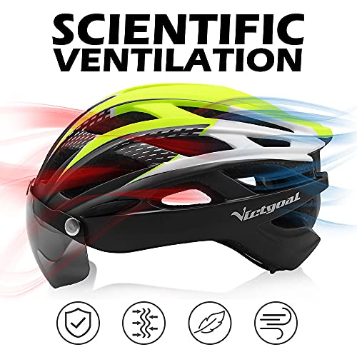 VICTGAOL Casco Bicicleta Helmet Bici Ciclismo para Adulto con Luz Trasera LED Visera Extraíble Hombres Mujeres Adultos de Bicicleta para Montar (Amarillo Negro)