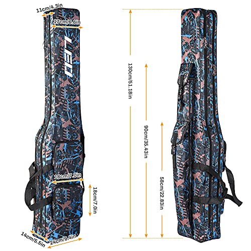 Victop Allround Bolsa Cana de Pesca con 3 compartimientos Interiores Fishing Rod Bag Holdall 130cm/150cm (Black and Blue)