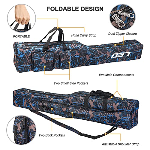 Victop Allround Bolsa Cana de Pesca con 3 compartimientos Interiores Fishing Rod Bag Holdall 130cm/150cm (Black and Blue)