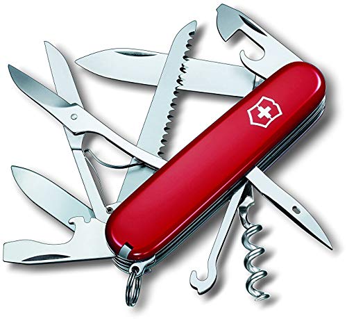 Victorinox Huntsman Navaja con 15 funciones, incluyendo tijeras, sierra para madera y sacacorchos, color rojo