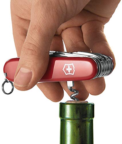 Victorinox Huntsman Navaja con 15 funciones, incluyendo tijeras, sierra para madera y sacacorchos, color rojo