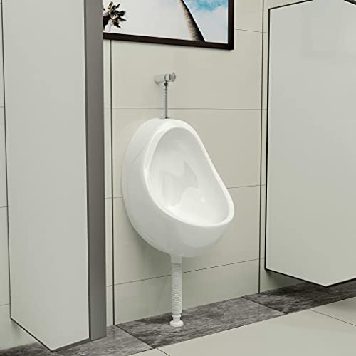 vidaXL Urinario Porcelana Montaje Pared Masculino Válvula Sifón Descarga Tubo Desagüe Incluidos Conjunto Inodoro Cerámica WC Diseño Forma Oval Blanco