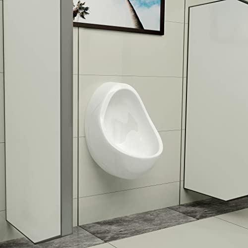 vidaXL Urinario Porcelana Montaje Pared Masculino Válvula Sifón Descarga Tubo Desagüe Incluidos Conjunto Inodoro Cerámica WC Diseño Forma Oval Blanco