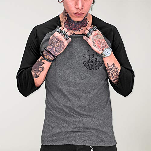 VIENTO Drifter Camiseta con Manga 3/4 para Hombre (Gris/Negro, M)