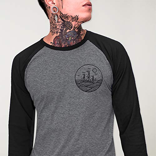 VIENTO Drifter Camiseta con Manga 3/4 para Hombre (Gris/Negro, M)